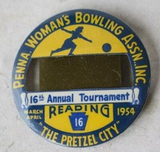 Bowling Reading Pennsylvania Womens Bowling Association 1954 16th Tournament Pin