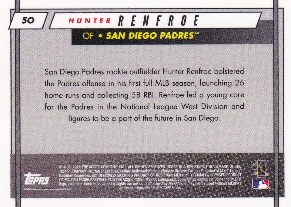 Hunter Renfroe Padres 2017 Topps On Demand Rookie Class RARE Base Orange 5O RC - Image 2 of 2