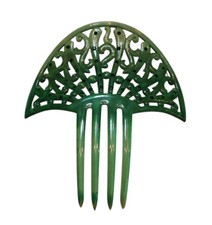 Vintage Art Deco Green Acrlic Rhinestone Hair Comb