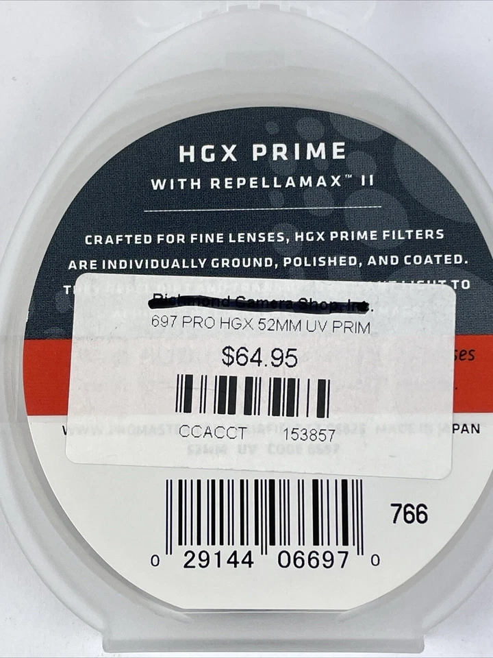 Promaster #6697 HGX Prime UV Filter 52mm w/Repellamax New In Box - Image 4 of 4