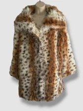 $396 Adrienne Landau Women's Brown Faux Fur Jacket Coat Size Small