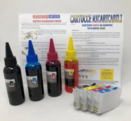 CARTUCCE RICARICABILI PER EPSON 27 + 400 ML INCHIOSTRO PER WORKFORCE WF-7610DWF