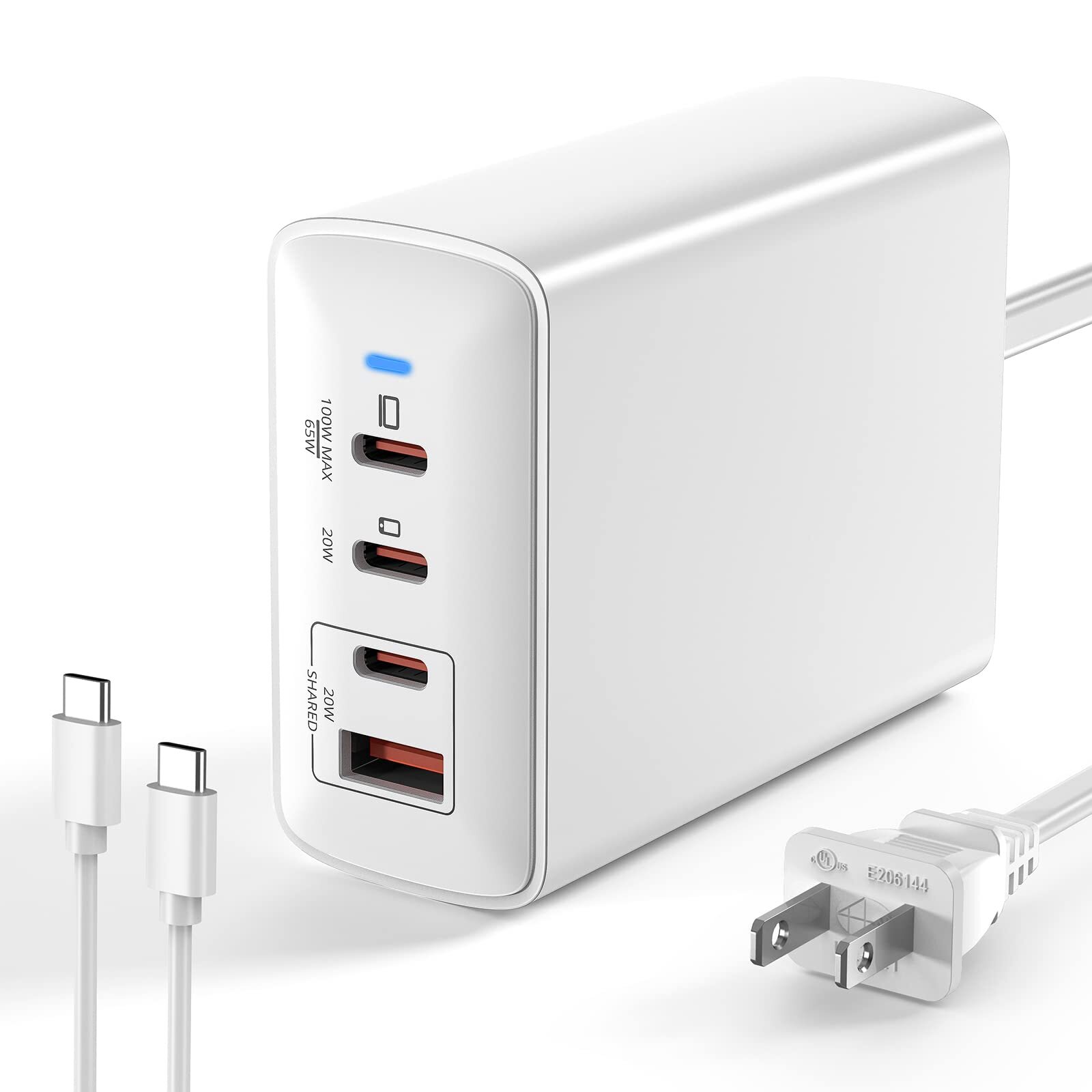 100W GaN III Fast Charging Station with 4 Ports - 3 USB-C & 1 USB-A