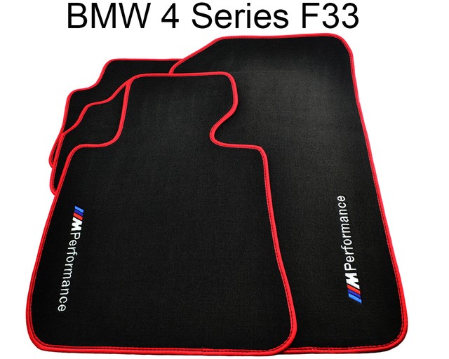 Floor Mat For BMW 4 Series F33 Black Red Rounds With ///M Performance