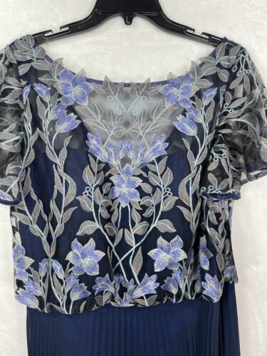JS COLLECTIONS NEW Women's Blue Mesh Pleated Lace Ball Gown Dress 16W $420 New - Picture 4 of 12