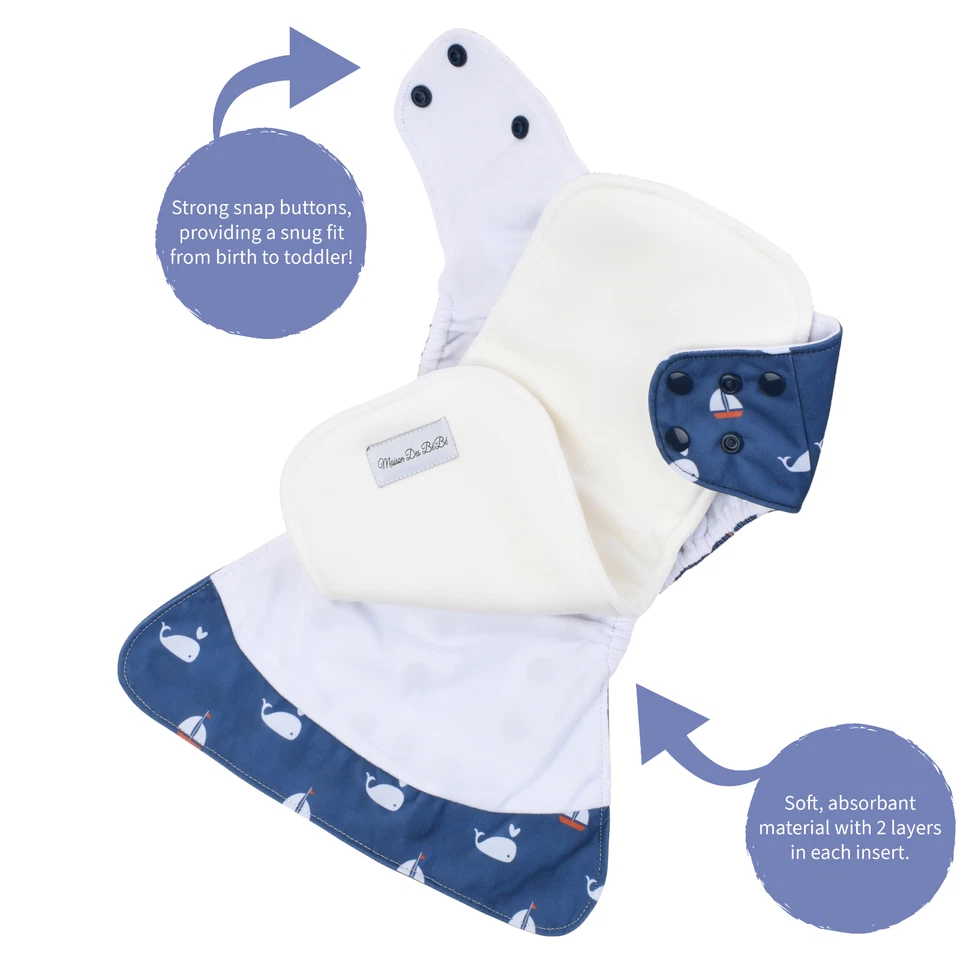 NWT Maison Des BéBé Cloth Diapers 7 Pack with 14 Inserts & 1 Wet Bag - Image 2 of 4