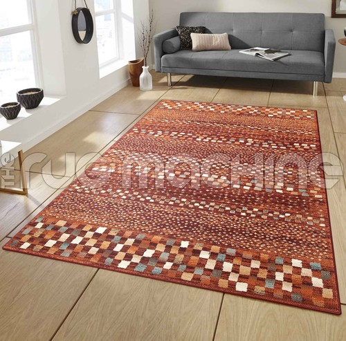 MADELYN RUST RED MOSAIC TILES TRIBAL POWER LOOMED FLOOR RUG 240x330cm ...