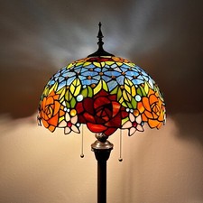Tiffany Style Floor Lamp Stained Glass Rose F...