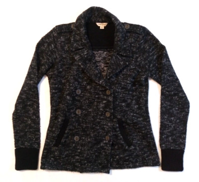Lucky Brand Women's Small Wool Blend Black Gray Collared Button Jacket Pea Coat