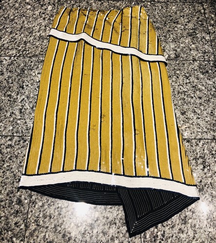 MONSE Spring 2017 Mustard Yellow White Striped Sequin Asymmetrical Wrap Skirt - Picture 4 of 9