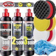 Auto Politur Set menzerna HCC400 MC2500 SFP3800 3x WAX PADS + Mikrofasertuch