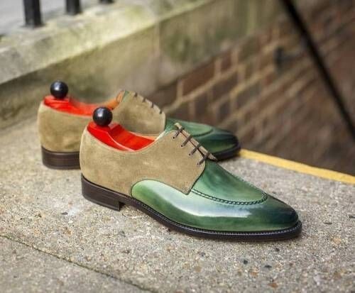 light green dress shoes Handmade Green Leather & Suede Lace Up Dress Shoes, Office Shoes, Derby  Shoes