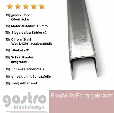 Edelstahl | K240 | U-Profil | ferromagnetisch | 0,8mm stark | Geschliffen |