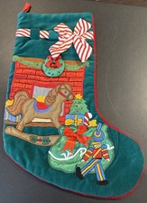 Colorful Embroidered Rocking Horse Nutcracker Velvet Christmas Stocking 18 Inch