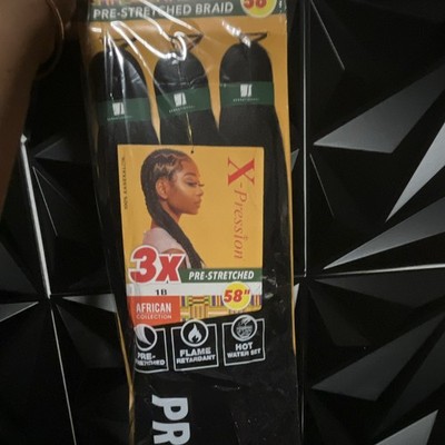 X-Pression Pre-Stretched Braid Hair Extensions 3X 58 in Synthetic Black 1B