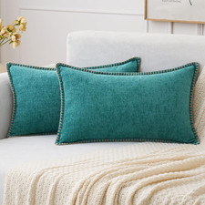 Decorative Lumbar Throw Pillow Covers 12x20 Inch Teal 2 Pack  Farmhouse Pillow