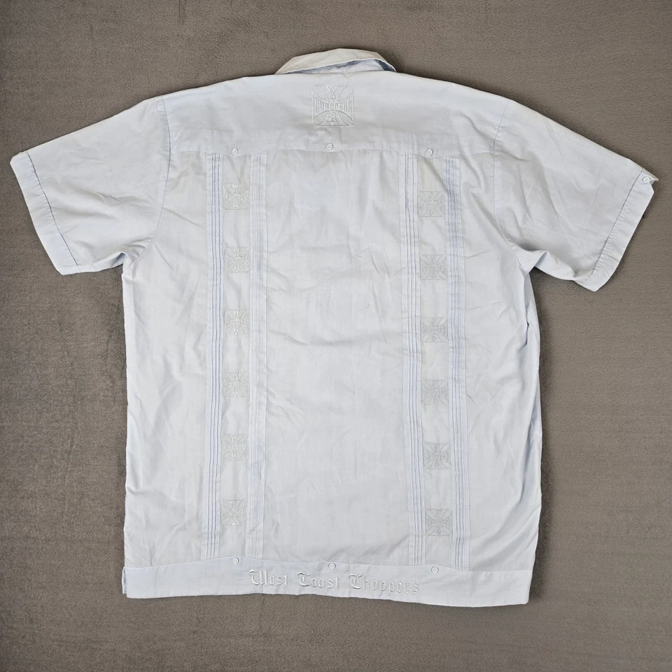 Camisa De Colección West Coast Choppers Para Hombres 2XL Abotonada Guayabera Azul Jesse James Foto 3 de 4