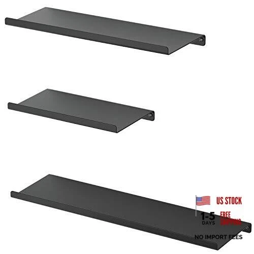Black Floating Shelves, Metal Wall Shelves Set of 3 for Bedroom, Matte Black
