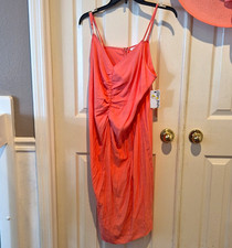 Nine West Coral Bodycon Midi Dress Ruched Adjustable Straps V-Neck Rayon XL