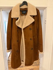 350 Guess Men's Brown Button Up Double Breasted Faux-Shearling Coat Size Large