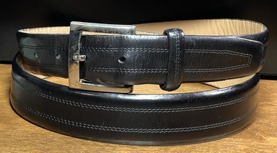 Kirkland Signature Black Italian Full Grain Leather Belt Sz 40 Distressed 