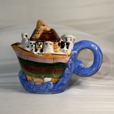 Vintage Noah s Ark Ceramic Teapot -Hand Painted Novelty Animal Collectible 1990s