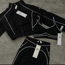 alo Women's 2 Piece Tracksuit Set Bra  Leggings Black Burgundy S Athletic Fit