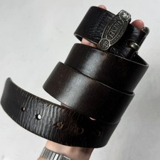 Diesel Italy Vintage Brown Genuine Leather Belt Metal Logo Buckle Punk Style