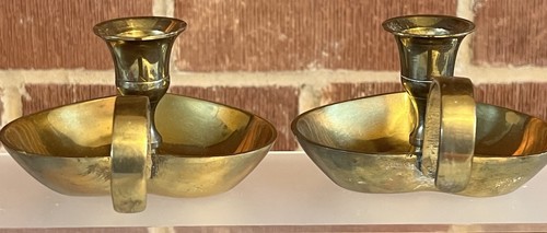 Vintage 2 Messing Kegel Kerzenständer Halter Herz Tropfteller Griff Messing Tausch - Bild 8 von 18