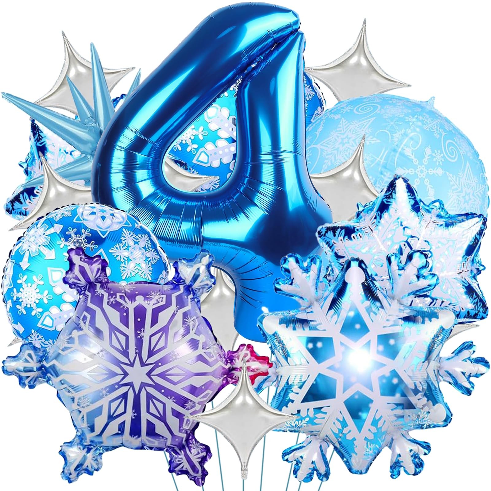 Ballons Anniversaire 4 Ans Bleus et Blancs pour Décorer un Goûter de Fête