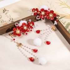 Traditional Chinese Hanfu Hair Clip Tassel Glass Flower Festive Hair Accessory