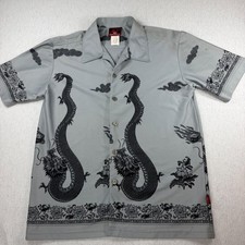 VTG Y2K Dragon Print WD Sportswear Button Down Shirt Gray Men XL Made in USA AOP