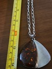 925 MG Stamped: Vintage Huge Aussie Modern Amber Pendant-24" Chain & Earring Set — photo 9