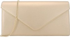 Vegan Leather Envelope Clutch Bag Classic Dressy Purse Foldover Rose Gold