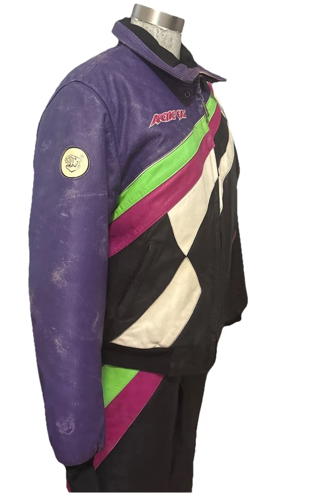 Traje de moto de nieve Arctic Cat vintage de dos piezas de cuero/nylon ropa artística para mujer L Foto 4 de 4