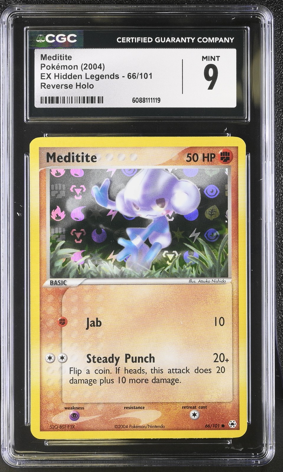 CGC 9 MINT Meditite 2004 EX Hidden Legends 66/101 Reverse Holo Pokemon Card