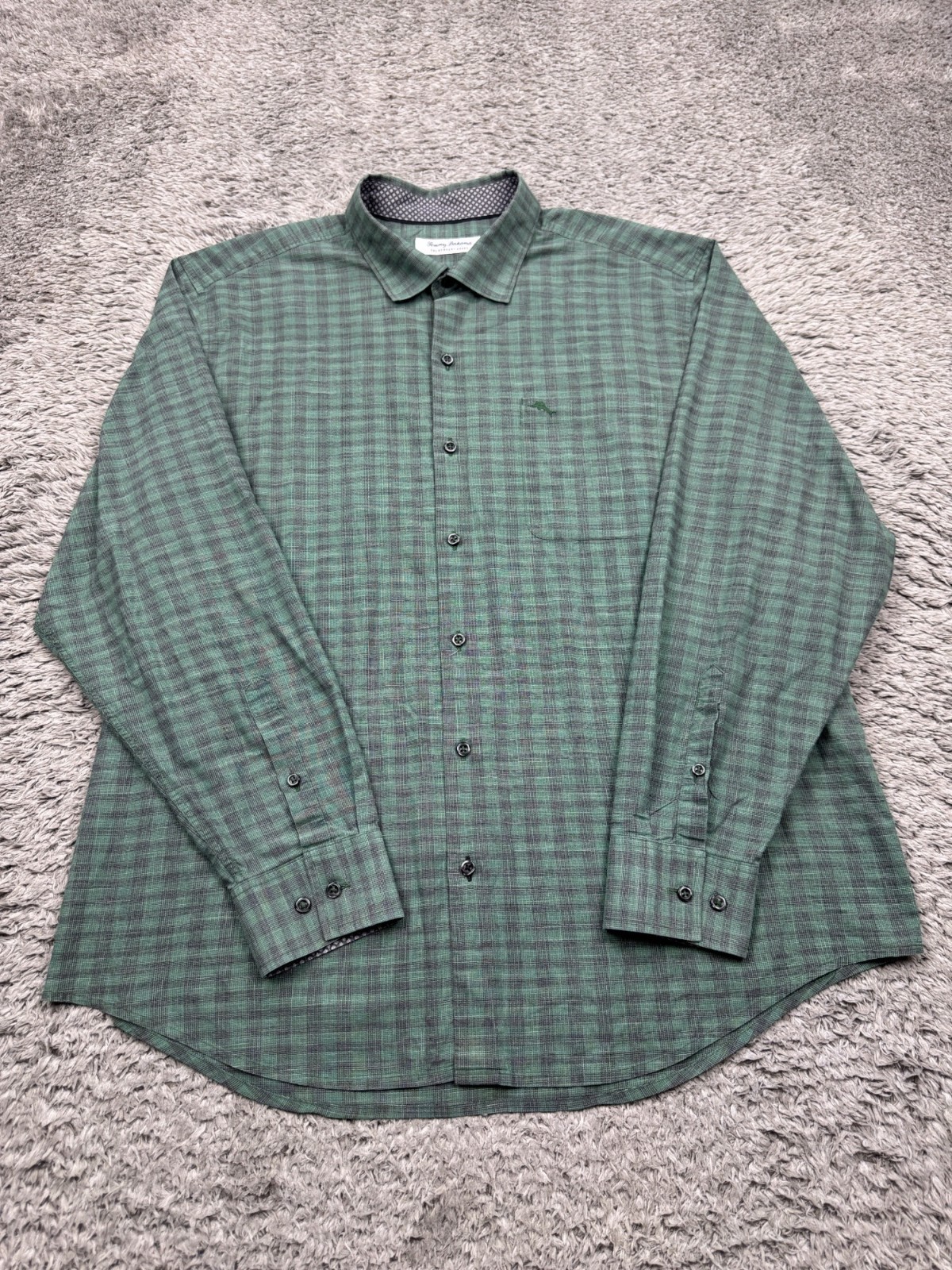 Tommy Bahama Shirt Men XL Forest Green Pima Cotton Newport Coast Flip Cuff