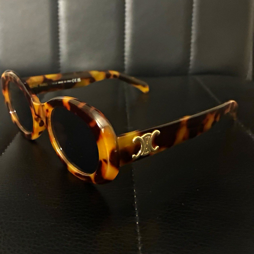 CELINE Tortoise Shell Oval Sunglasses Brown Acetate Frame Black Tinted UV400