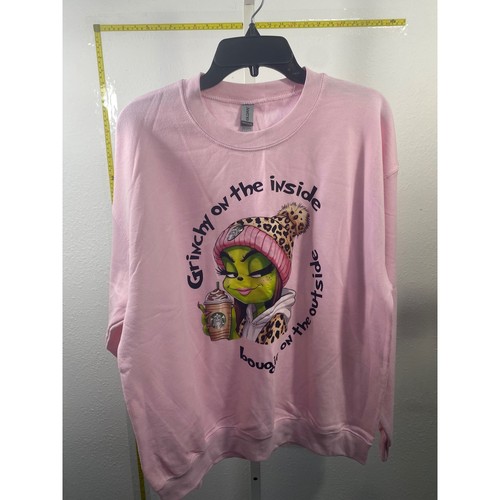 Gildan Pink Grinchy On The Inside Boujee On Outside Graphic Sweatshirt Large