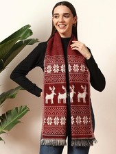 Da Donna Inverno Misto Cachemire Sciarpa Rosso Cervo Nordic Motivo Morbido Caldo