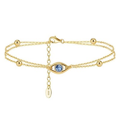9 kt Gelbgold auf Silber 2 Schichten Evil Eyes Armband Kugelkette Armband Knöchel