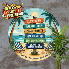 Beach Theme Nautical Metal Sign Coastal Summer Wall Decor Plaque 8x12