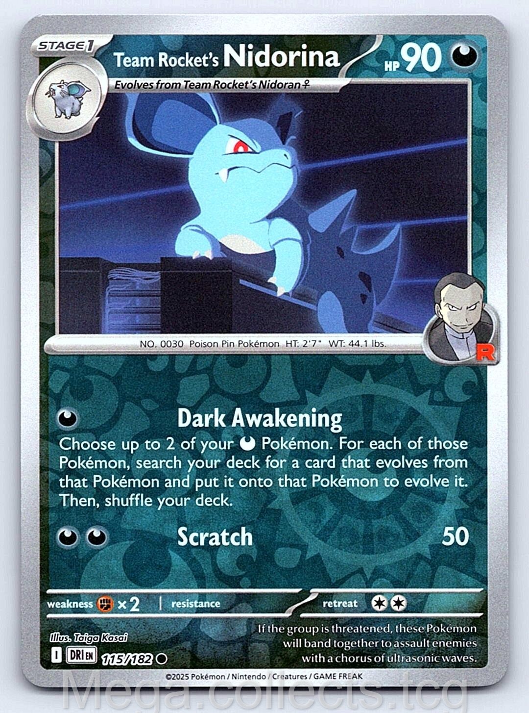 Team Rocket's Nidorina 115/182 Common Destined Rivals Pokemon Reverse Holo NM