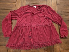 KNOX ROSE Women's Dress Size XL Burgundy Wine Boho Embroidered