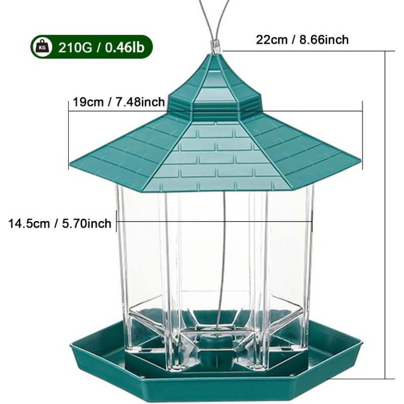 Hexagon House Bird Feeder -Squirrel Proof & 1000ml Large Capacity Auto-Dispense