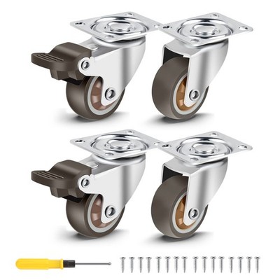Nefish 1.5 Inch Caster Wheels Rubber Castor with Brake 360 Degree Grey