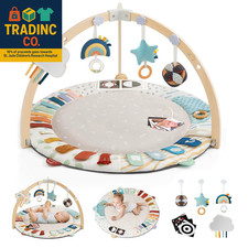 Baby Play Gym  Activity Mat, 5 Developmental Zones Wooden Tummy Time Mat with 5