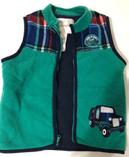 Kids Fleece Vest Zip Front Green Boys Size L 7 With a Car Applique