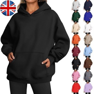 Damen Oversize Hoodie Pullover Pulli Fleece Sweatshirt Freizeit Loungewear UK