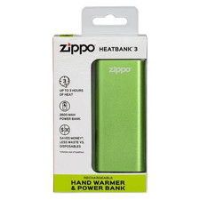 Zippo HeatBank 3 Rechargeable Hand Warmer USB Power Bank 2600mAh Green NIB